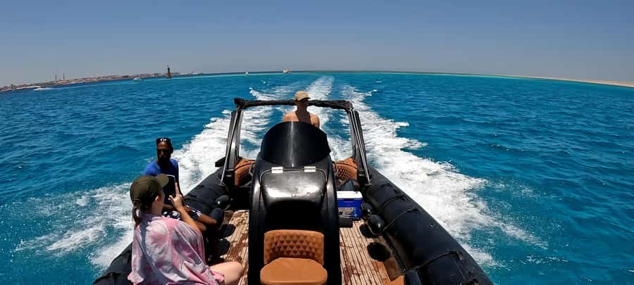 Hurghada: 3-Island Speedboat, Dolphin Watching & Snorkeling - Snorkeling at the reefs and the shipwreck-style spot